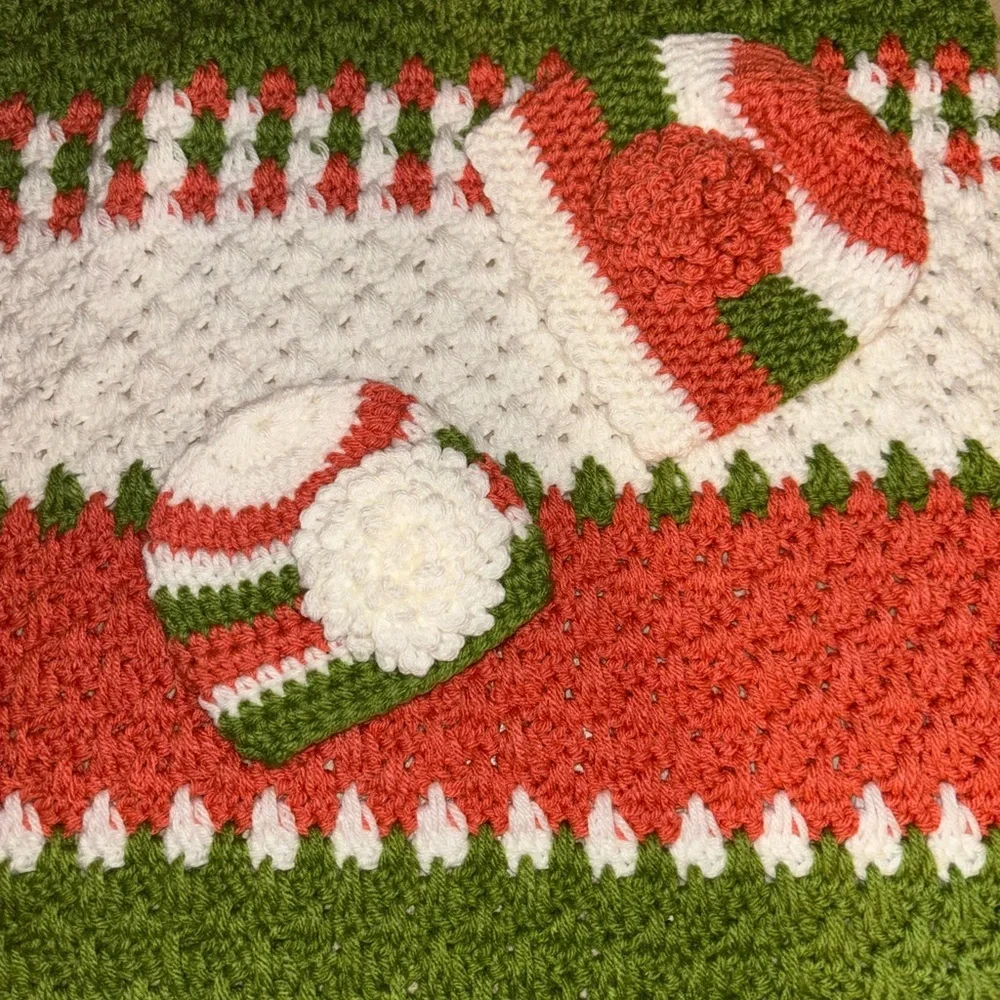 Watermelon Handmade Crochet Baby Blanket with Matching Hats 1 NB 1 Toddler 39x34